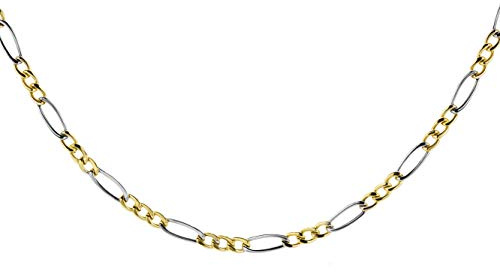 PRINS JEWELS 14 Karat 585 Gold Italienisch Flach Figaro Gelbgold Weißgold Bicolor Unisex Kette - Breite 3 mm (45)
