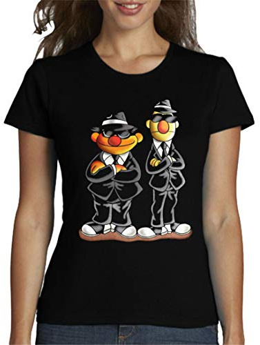 Camiseta de Mujer Divertidas Funny Graciosa Barrio Sesamo EPI Y BLAS Men in Black 085 L