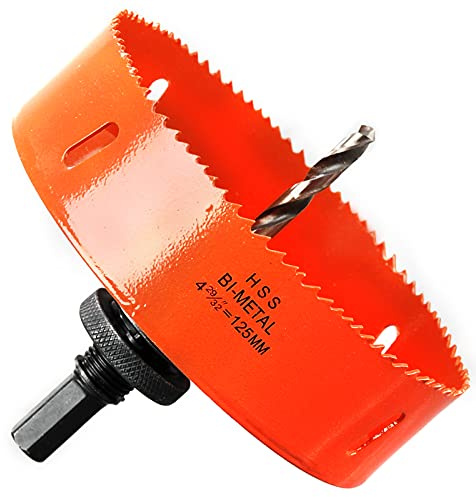 Scie cloche - 125 mm - Acier rapide HSS M42 bi-métal - Scie-cloche avec tige hexagonale et foret pour bois, construction sèche et tôle métallique - 1 pièce - Orange