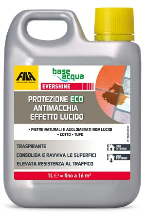 FILA Surface Care Solutions EVERSHINE Protettivo Eco Idro ed oleo Repellente: Antimacchia a Base Acqua per Superfici Interne ed Esterne ad Effetto Lucido, Incolore, 1 Litro