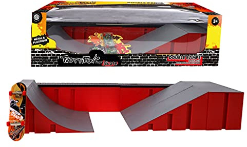 TROTTIFUN - Finger Skate und eine Doppelrampe - 031438 - Metall und Kunststoff - Skateboard - Finger - Kinderspielzeug - Geburtstag - Geschenk - Zum Sammeln - Skateboard - Ab 3 Jahren