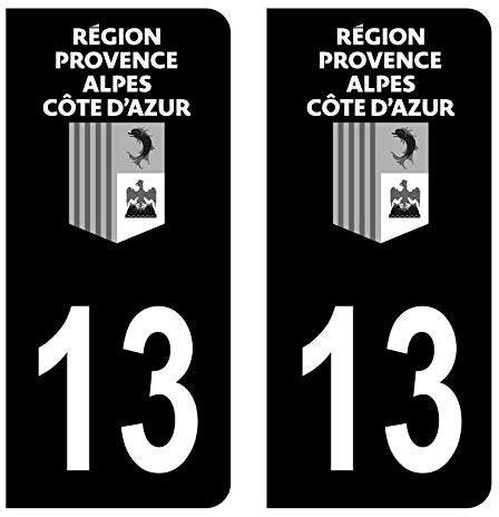 HADEXIA Autocollant Stickers Plaque immatriculation Voiture Auto département 13 Bouches-du-Rhône Logo Région PACA Full Noir Lot de 2