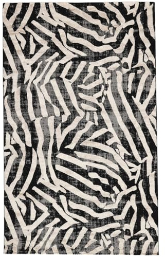 RugVista Nalori Teppich, 160 x 230 cm, Schwarz/Beige | Moderne, Rechteckig, Niedriger Stapel, Nur chemische Reinigung, Oeko-Tex 100, Wohnzimmer, Esszimmer, Schlafzimmer