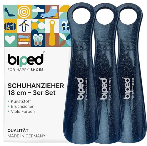 biped 3er Set Schuhanzieher aus Kunststoff 18 cm – Mini Schuhlöffel, perfekt für unterwegs – Ergonomisch geformte Reiseschuhlöffel – Ideal für Kinder & Erwachsene z1570(flitter-dunkelblau)