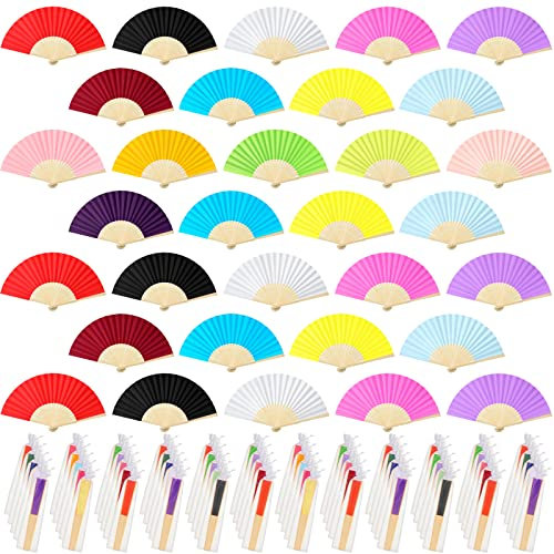 Yookeer Paper Folding Hand Fans Bamboo Handheld, Multicolor