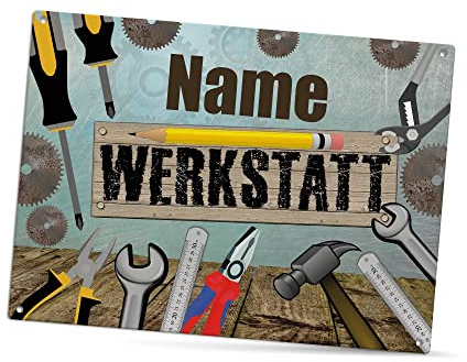 Print Royal Werkstattschild selbst gestalten - Werkstatt - Metallschild personalisiert mit Name, Geschenk für Männer, Outdoorschild aus Aluminium | Wetterfest, 28x20 cm