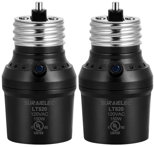 Suraielec Light Sensor Socket, Automatic Dusk to Dawn Light Socket with 360° Sensor Rotation, E26 E27 Bulb Base Adapter for Outdoor Lighting, UL Listed, Black, 2 Pack