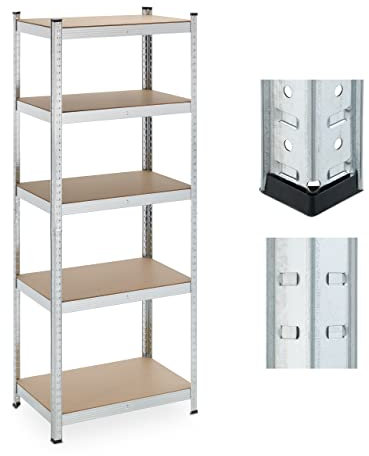 Relaxdays Schwerlastregal, 5 Ebenen, HBT 180x70x45 cm, 500 kg Tragkraft, Stahl, Lagerregal für Keller & Garage, Silber