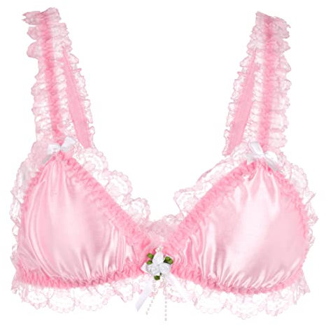Satini Femminuccia con Volant Pizzo Attillato Raso Bralette Reggiseno (Rosa Pastello, L)