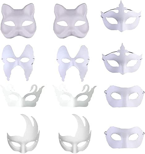12 Stück Party Weiße Maske, Maskerade Halbmaske, Papier Zum Bemalen, DIY Weißes Papier, DIY Maskenball Party Maske, Geeignet für Halloween Karneval Cosplay Handgemalte Design