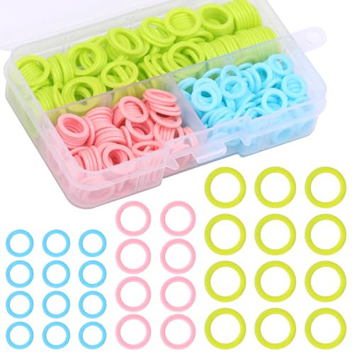 Benlay 380 Stück Strickmarkierer-Ringe, Bunte Maschenmarkierer-Ringe (S/M/L) mit tragbarer Aufbewahrungsbox für DIY-Nähen, Stricken, Häkeln, Basteln