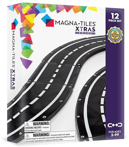 MAGNA-TILES XTRAS: Roads 12 Piece Magnetic Construction Set, The ORIGINAL Magnetic Building Brand