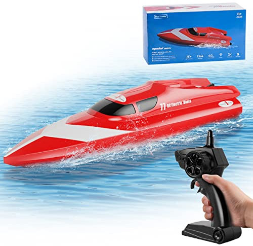 MaxTronic Ferngesteuert Boot, 2.4Ghz 15 Km/h Batterie Boot Ferngesteuert für Kinder, Alarm Bei Schwacher RC-Boot mit 2 Wiederaufladbaren Batterien, Geschenk für Junge Mädchen ab 3 Jahre