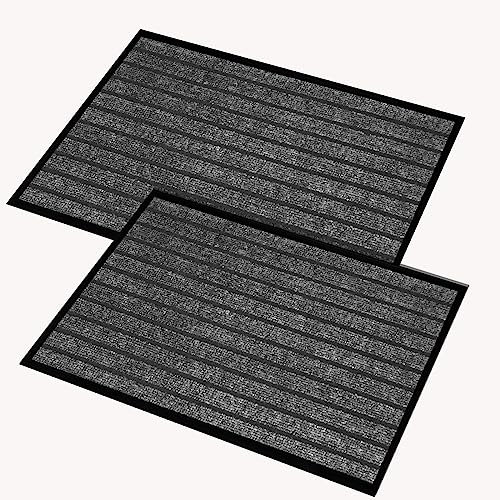AMEHA Door Mat 50x80cm 2 Pack, Gray - Door Mats Outdoor & Indoor Non Slip Washable Rug Dirt Trapper Heavy Duty Rubber Floor Mat Entrance Rug Super Absorbent Front Doormats
