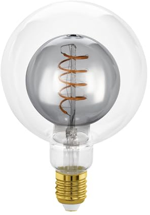 EGLO E27 Globe Lampe dimmbar, Spiral LED Retro Glühbirne Big Size | großes Vintage Deko Leuchtmittel aus Rauchglas und Klarglas, 2 Watt, 80 Lumen, warmweiß, 2000 K, Ø 12,5 cm
