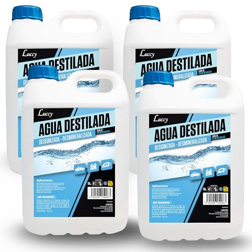 LUCCY Eau Distillée Déminéralisée Déionisée 20 Litres - Eau Pure 100% - CPap, Humidificateur, Fer, Moteurs, Nettoyage, Laboratoires, Plantes