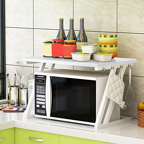 Willonin Étagère Stable en Bois pour Four à Micro-Ondes avec Crochets, Support Micro Onde à 2 Niveaux, étagère de Rangement de comptoir de Cuisine,Support de Four,57 * 38 * 38cm (Blanc)