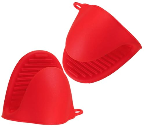 Qinsky Silicone Ofenhandschuh aus dickem Silikon,2 Pcs Silikon Ofenhandschuhe Mini-Ofenhandschuhe Hitzebeständig Anti-Rutsch Silikon Handschuhe für Küche Backen Kochen (Rot)