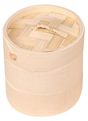 Soulnioi 24CM Bamboo Steamer, Traditional Design Chinese Food Steamer, Two Tiers With Lid, Suitable for Small Dumplingsfor Dim Sum fish meat Dumplings