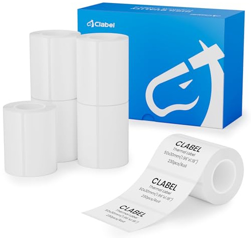 CLABEL 6 Rollen Weiß 50x30mm Etikettenband für 221B 220B 230B 320B Etikettendrucker Selbstklebend Thermo Etiketten für Etikettiergerät Ersatz für Zuhause Barcode, 230 Etiketten/Rolle (1,97x1,18)