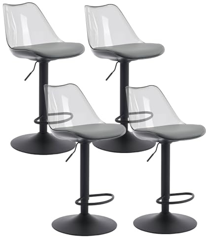 Sepnine Barhocker 4er Set,Barstuhl gepolstert mit Fußstütze,Barstühle mit transparenter Rückenlehne,Zeitgenössisch Drehstuhl 360°,Tresenhocker höhenverstellbar für Esszimmer & Bar9 (Grau/Schwarz)