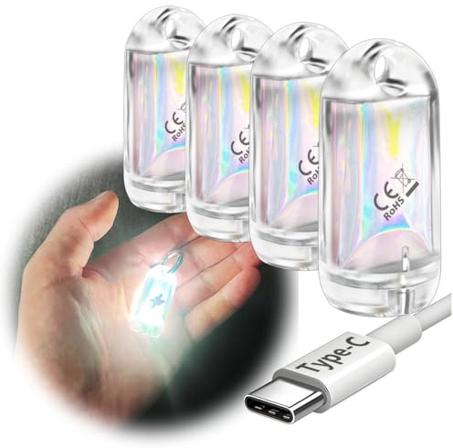 SROOS Taschenlampe USB Aufladbar LED Camping Tragbar IPX7 EDC-Schlüsselanhänger maglite Wasserdicht Outdoor, Wandern,Notfäll (4pc White)