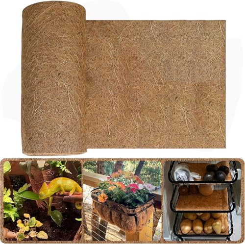 Trlyane Rollo de Fibra de Coco 40 x 100 cm, 100% Natural | Estera Gruesa, Flexible y Recortable, Fácil de Adaptar, para Jardineras, Cestas de Flores, Terrarios, Reptiles y Conejos