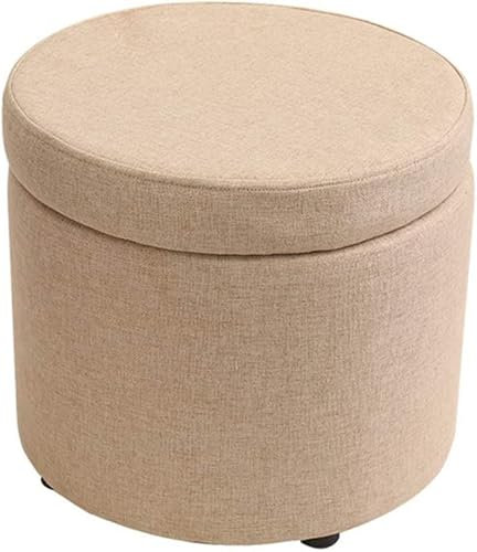 BOSHYUM Fußhocker Ottomane Fußhocker Runder Stauraum Ottomane Leinen Ottomane Couchtisch Beistelltisch Fußhocker für Wohnzimmer Sitz Frisierstuhl Fußstütze Schuhwechselhocker, Braun 13in