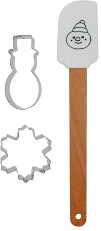 Zenker Christmas Baking Set, Silicone Spatula & 2 Cookie Cutters | Snowman & Snowflake, Non-stick Non-Scratch Spatula Snowman Motif, Stainless Steel Cutters, White Spatula & Silver Cutters