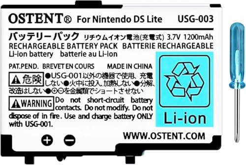 OSTENT 3.7V 1200mAh Rechargeable Li-ion Polymer Lithium-ion Battery Pack Tool Kit for Nintendo DSL NDS Lite