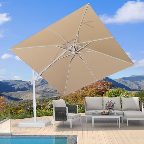 PURPLE LEAF Parasol Rectangulaire Inclinable 2.7 x 3.6 m Beige Pied Croix | Design Premium, Réglez facilement l'angle d'ombrage, Toile 240 g/m² teintée dans la masse, Grande Zone D'ombrage, Restaurant