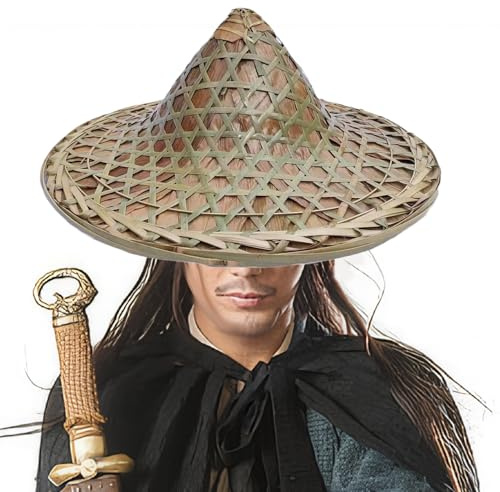 Kalastussaari Bambuhatt 35 cm Bred Kant - Traditionell Kinesisk Naturlig Rustik Asiatisk Hatt för Bonde, Fiskare, Samuraaj och Svärdman Cosplay