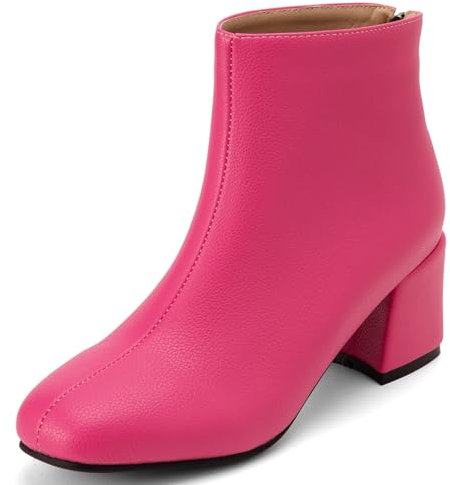 SJJH Stivaletti da donna alla moda con tacco medio e cerniera posteriore, Fucsia, 48 EU