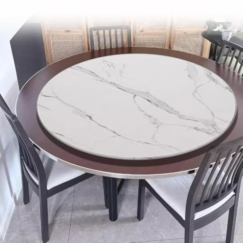BERWDUXA IMUNKT 80cm 90cm Plateau De Service Rotative pour Table À Manger, Plateau Tournant en Bois, Grand Lazy Susan Rond, Plateau D'affichage Rotatif 360°(White Marble,45cm/18in)