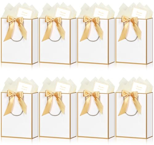 BBLIKE Geschenktüten Geschenktüte mit Henkel - 8 Geschenktasche + 8 Grußkarten + 10 Sydney Paper, Geschenktaschen, Geschenkverpackung für Geburtstag, Geschenk, Feier, Hochzeit Goldener Rand