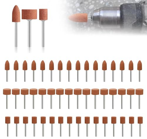 Bamyli 48 Stück Korund Schleifspitze Set, Schleifstift für Bohrmaschine, Grinding Wheel Polishing Head Bit with 3mm Shank (3 Formen)