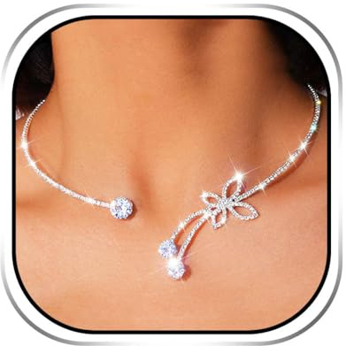 EARENT Butterfly Choker Necklace Silver Rhinestone Crystal Jewelry Necklaces Christmas Costume New Year Eve Necklace for Women