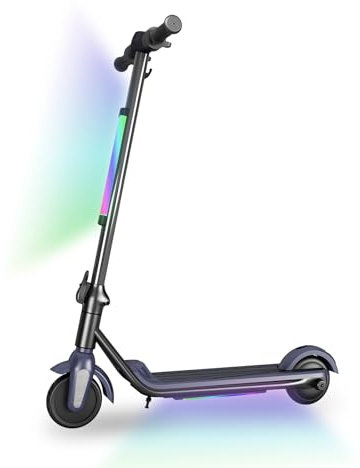 E Roller Kinder von 6-12 Jahren,Max Reichweite 5-8 KM - Max.12 KM/H,Faltbarer Elektroroller für Kinder Mit Bunte Regenbogenlichter und LED-Anzeige,Elektroscooter für Kinder und Jugendliche (Grau)