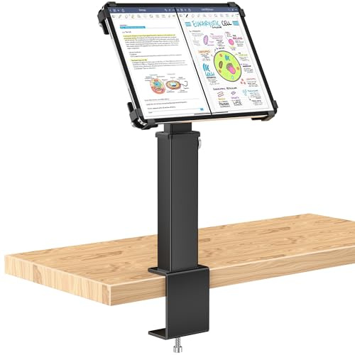 AboveTEK iPad Tischhalterung, Verstellbarer Tablet Ständer mit 360° Drehung & 180° Neigung, Passend für 9,7-13 Tablets, Anti-Diebstahl iPad Halter aus Aluminium, Ideal für Büro & Geschäft-Schwarz
