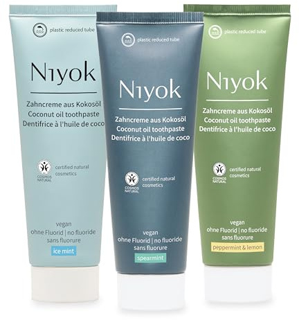 Niyok Zahncreme MIX 3 x 75 ml | Fluoridfreie Zahnpasta mit Bio-Kokosöl, Xylit und Kreide für die tägliche Zahnreinigung und ein frisches Mundgefühl
