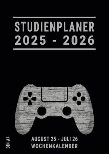 Studienplaner 2025/2026 A4: August 25 bis Juli 26 Deutsch , Gymnasium Hauptschule Realschule mit Notenübersicht für Jungs , Hausaufgabenheft 1 Woche 2 Seiten , Schwarz