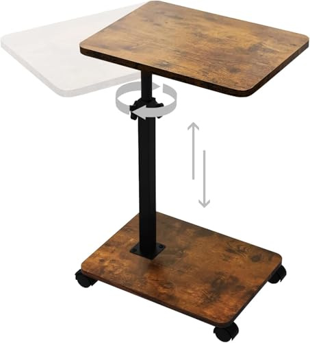 Tavolino a forma di C, in metallo, moderno, regolabile in altezza con ruote, piccolo, laterale, da letto, comodino, per soggiorno, camera da letto, bagno