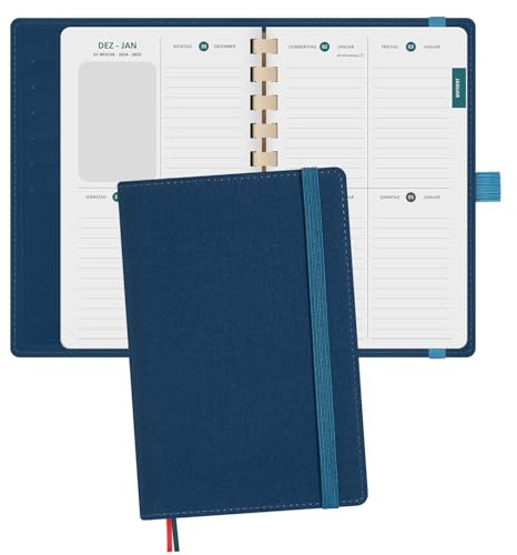 BEZEND Taschenkalender 2026 Klein [auf Deutsch] ca.A6 17 x 11 cm, Kalender 2026 Klein Ringbuch mit Softcover & Abnehmbares Papier, Terminplaner 1 Woche 2 Seite mit Kartenschlitz, Preußisch Blau