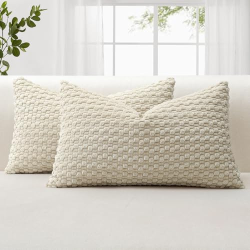 JOTOM 2er Set Cord Kissenbezüge, 3D Bubble Texture Boho Zierkissenbezug Dekorative Sofakissen Dekokissen Kordsamt Kissenbezug Deko Kissenhülle für Couch Sofa Wohnzimmer (40x60cm, Beige)