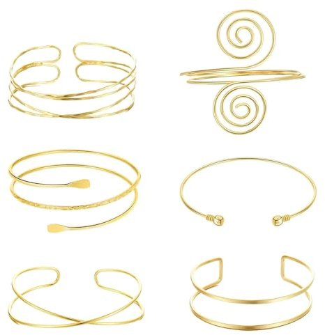 Cjytdkj 6 Stück Armreif Oberarm, Oberarmreif Set, Armreif Gold Oberarms, Verstellbares Oberarmreif Schmuck Set für Partys und Besondere Anlässe