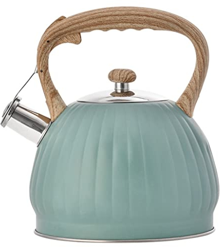 Bouilloires, Bouilloire sifflante, Bouilloire à Eau, poignée en Nylon Grain de Bois, Bouilloire de cuisinière, théière (Noire 3,5 L)