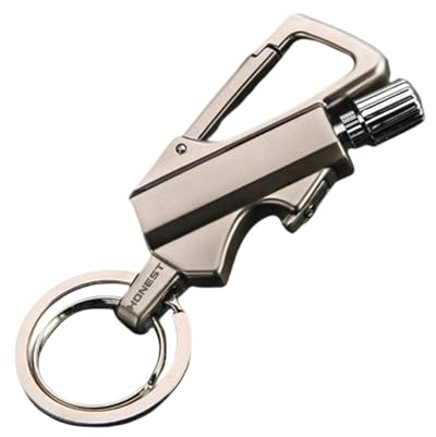 Lighter with Permanent Match,Ewiges Metall Streichholz Multitool Schlüsselanhänger,Portable Reusable 3-in-1 Multitool Keychain Bottle Opener,Waterproof Match,Fire Starter Outdoor Emergency (Silber)
