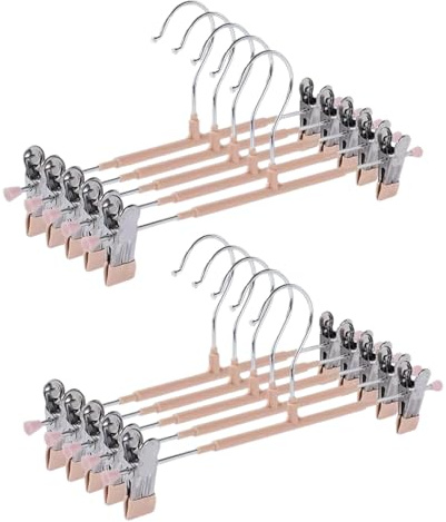Universalbügel mit Clips, 10 Stück, 30 cm – Metall Kleiderbügel für Hosen, Röcke, Shirts und Unterwäsche – Platzsparend – Ideal für Kinderkleidung und kleinere Größen (Beige)