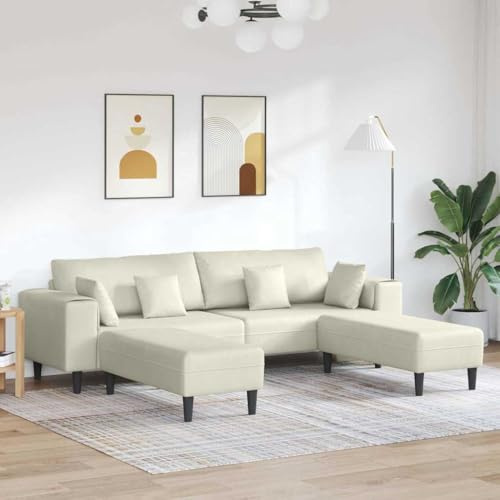 Qnhdfrt Samtsofa 4-Sitzer U-Form 250x188x76 cm Creme mit Federn-Schaum-Polsterung und Mid-Century Beinen Modernes Big Sofa für Living Room Wohnzimmer Sitzecke