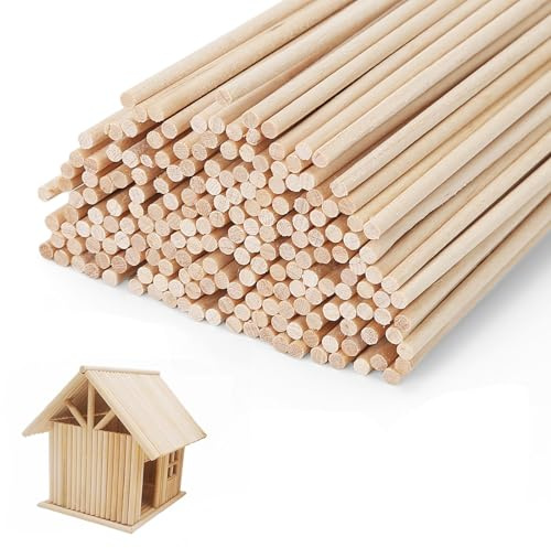 Natural Round Wood Dowel Rods - 200 Pcs Wooden Dowels Ø 3 mm, Unfinished Wooden Sticks, 20cm Long, Round Woodcraft Sticks, for Making House Models, Home Decorations, Christmas Decorations
